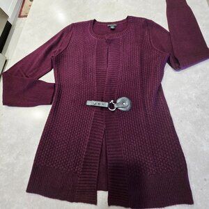 CAROLE LITTLE Women's Merino Wool Blend Open Front Cardigan - Plum -  LGE